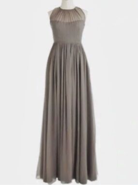 J Crew Silk Sleeveless Grey/Brown Pleated Maxi Dress